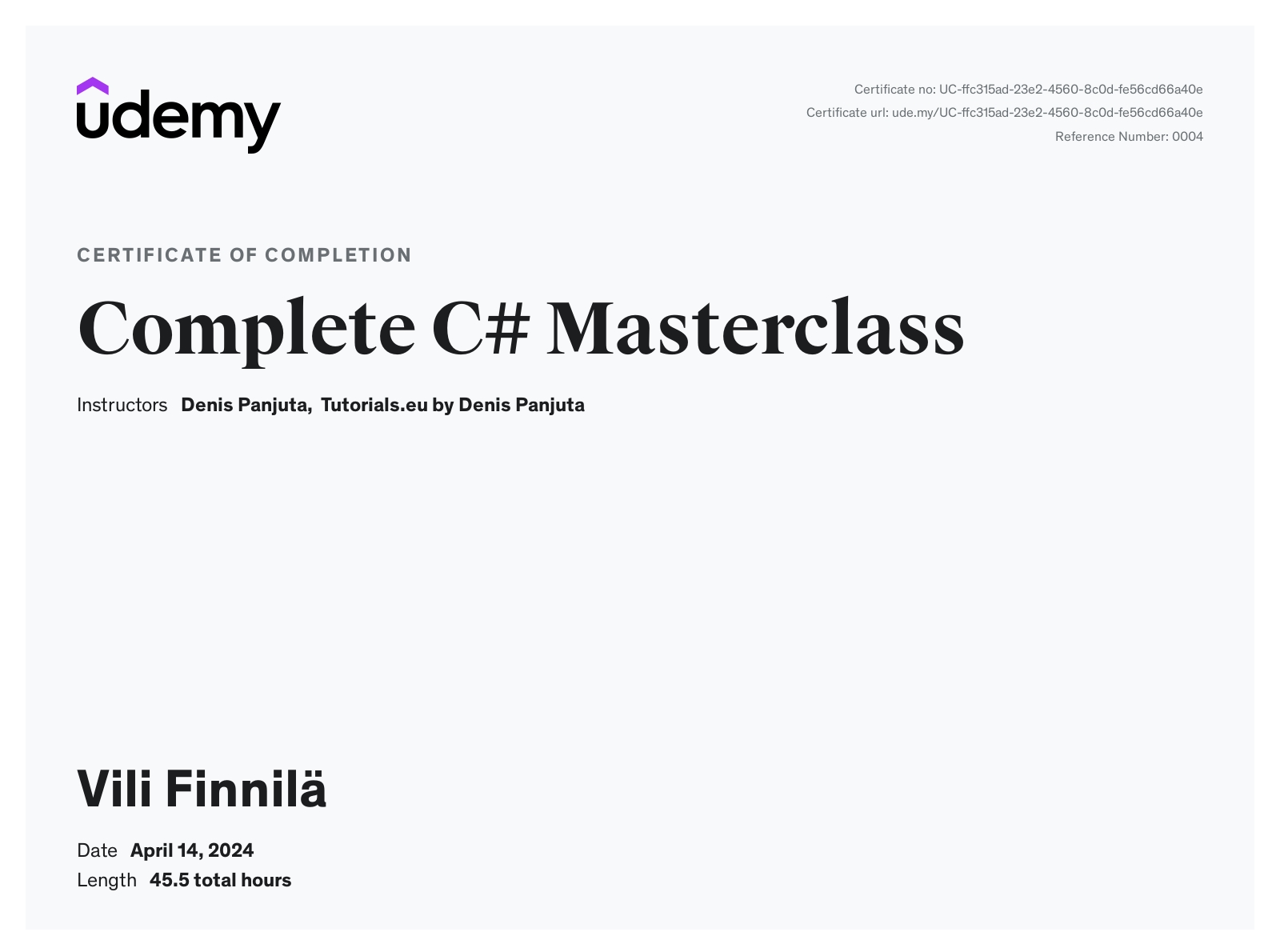 Certificate of completion